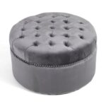 Matilda Medium Round Studded Light Grey Pouffe