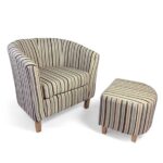 Ella Tub Chenille Stripe Duck Egg Chair & Stool Set