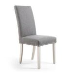 Evie Stud Detail Linen Effect Silver Grey Dining Chair