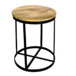 BRINDA  Iron Base Solild Wood Round Stool - Large