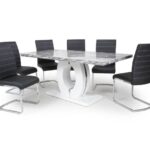 JUPITER Dining Sets - Marble Effect Large & 6 Callisto Leather Effect