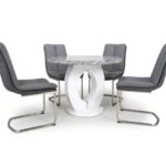 JUPITER Dining Sets –  Marble Effect Round & 4 Triton Linen Effect