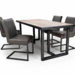 VIOLETA  Dinning Set - Industrial Medium & 4 Archer Leather Effect