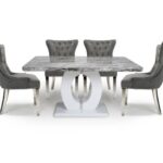 JUPITER Dining Sets – Marble Effect Round & 4 Triton Linen Effect