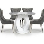JUPITER Dining Sets – Marble Effect Round & 4 Lionhead with Silver Legs