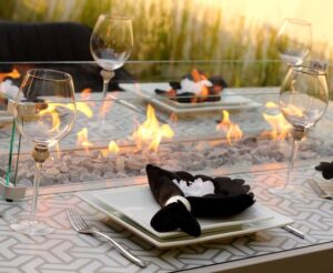 MALIA Bar Table with Firepit	- White with Patterned Top - Image 5