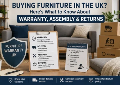 Furniture warranty UK guide covering warranty, delivery, assembly and returns