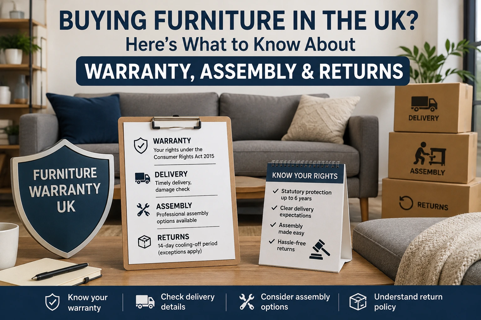Furniture warranty UK guide covering warranty, delivery, assembly and returns