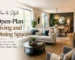 Open plan living and dining room ideas featuring a stylish modern interior with a comfortable sofa, dining table, layered lighting, and a cohesive open-space layout.