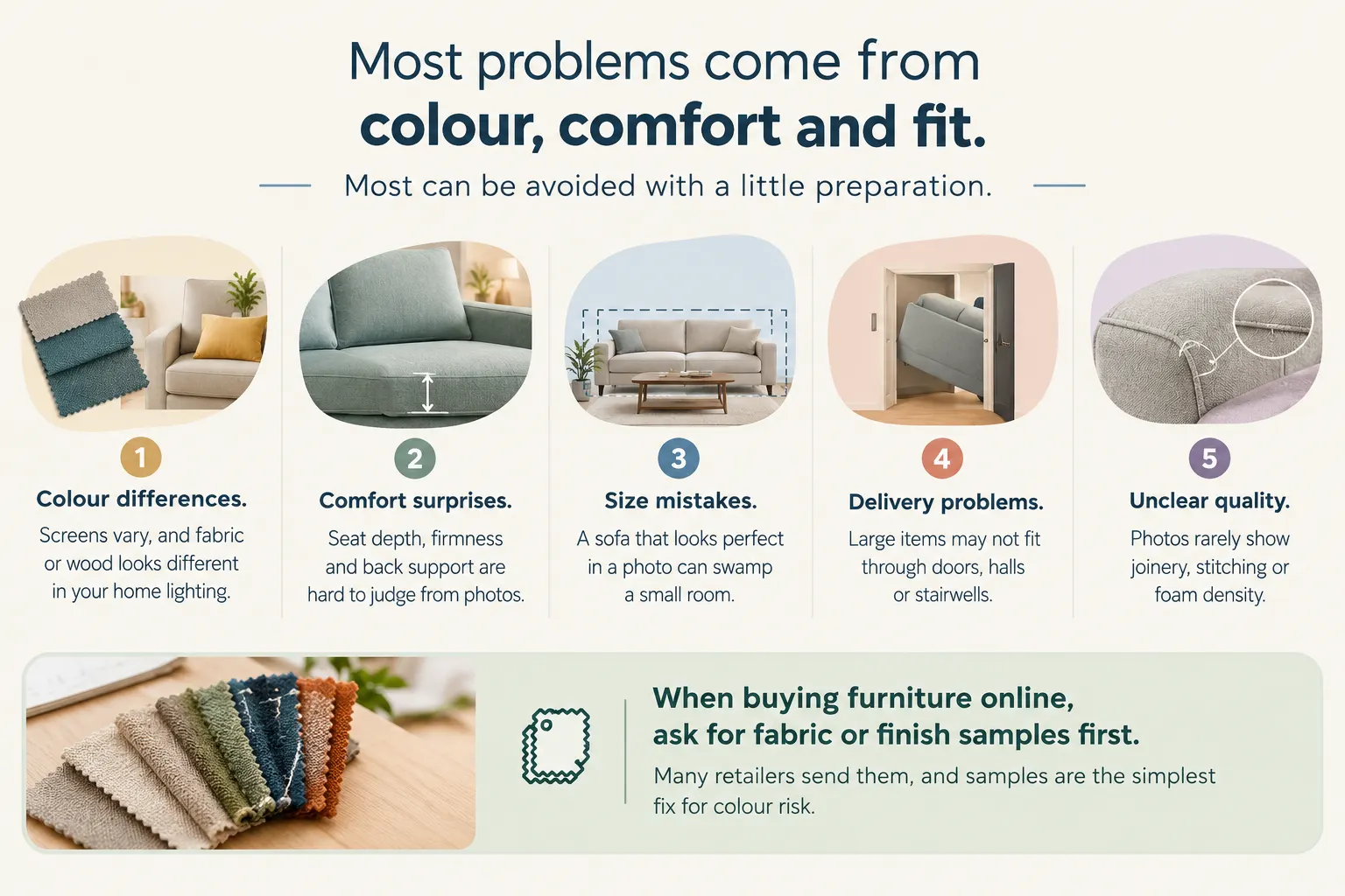 Buying furniture online vs in store: common risks with colour, comfort, size, delivery and quality
