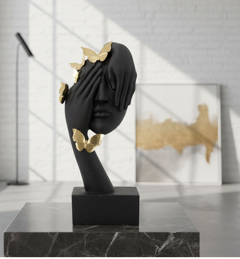 RNG1453 Face in Hands Sculpture with Golden Butterfly - Image 1